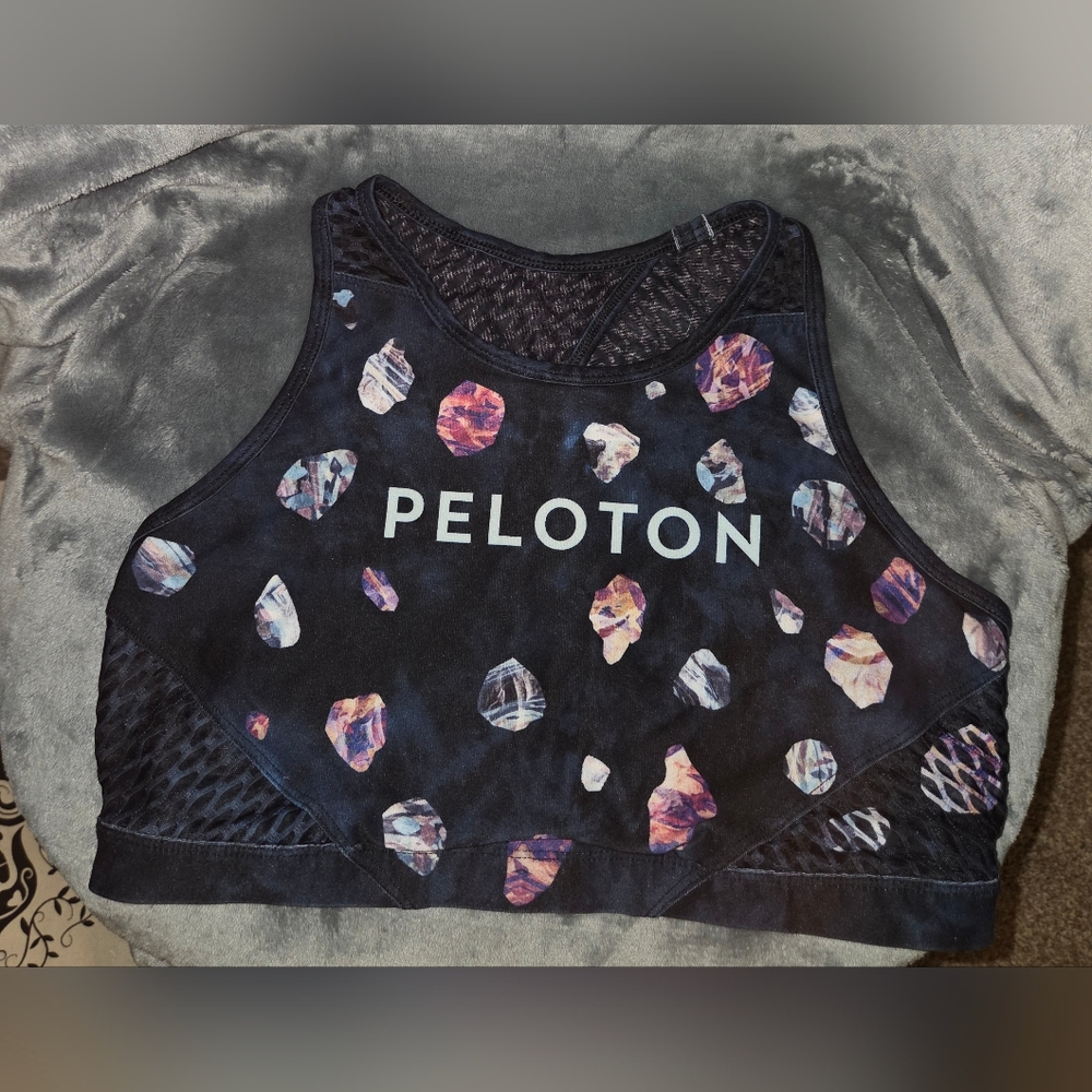 Peloton Black and Purple Patterned Crop Top